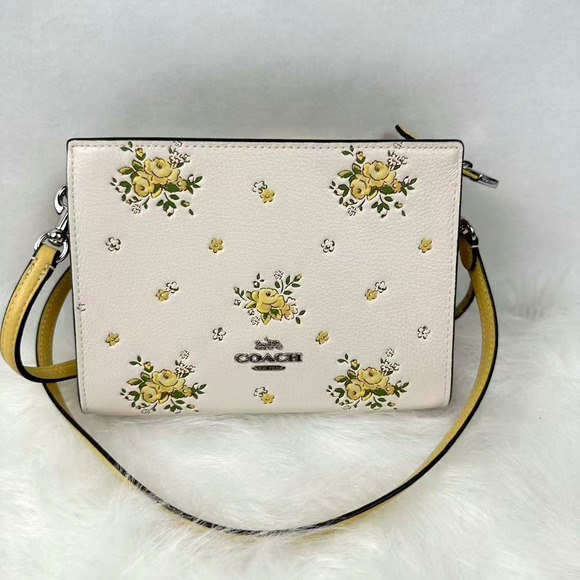 Coach Slim Crossbody Bag With Floral Print In Silver/Chalk Multi CAQ27 NWT - Picture 1 of 8